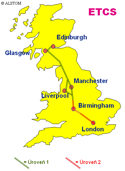 Mapa ETCS vo Veľkej Británii