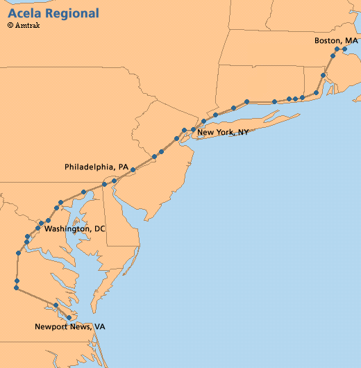 Sieť tratí Acela Regional