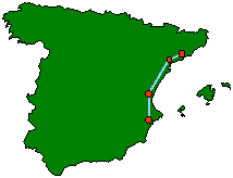 Mapa trate používanej vlakmi TGV Euromed
