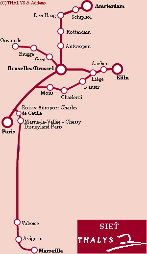 Sieť tratí používaných vlakmi THALYS